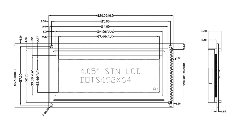 4.05inch 192X64dots Mono Graphic LCD Display COB LCD Module